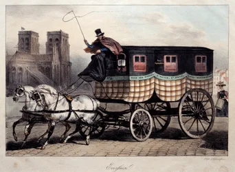 パリの交通機関：「スコティッシュ」と呼ばれるオムニバス リトグラフ：Denis Auguste Raffet（1804-1860） 19世紀 パリ、カルナヴァレ美術館蔵