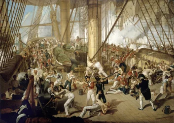 10月21日、トラファルガーの海戦におけるホレイショ・ネルソン（1758-1805）の没落