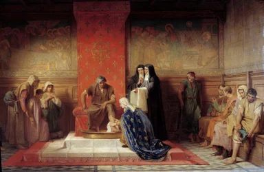 貧しい人々の足を洗うフランスの聖エリーザベト（聖ルイの妹）Desire Laugee（1823-1896）による絵画 1865年
