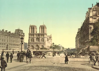 ノートルダム大聖堂と聖ミカエル橋、パリ、フランス、1900年頃