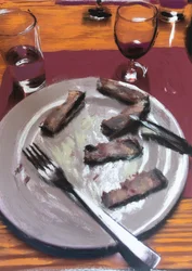 Carne al plato, 2017（プリント写真にアクリル絵の具）