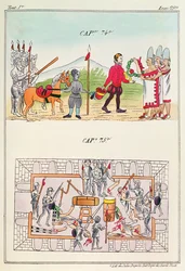 キャップ74とキャップ75、「ニュースペインのインディーズの歴史と本土の島々」のイラスト、ジュールデポルテスのプレート、1867-80年