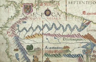 北南アメリカ、1565年の世界地図の詳細