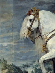 1616年にスペインのフィリップ4世の妻となったフランスのイザベル（1602-1644）の騎馬像 Detail.ディエゴ・ベラスケス（1599-1660）による絵画 1635年 日3,01x3,14 m Madrid, Musee du Prado