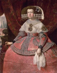 赤いドレスを着たスペインのマリアアンナ女王、1655〜60年