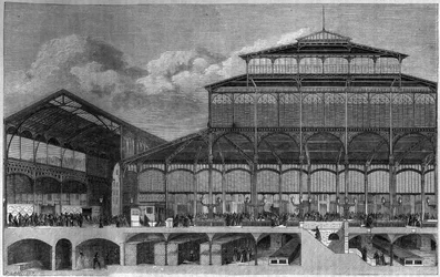 1862年のパリのホールの断面図。ランスロットによる "Le Magasin picturesque "への掲載作品。