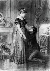 アルフレッド・ド・ミュセット（1810-1857）の小説、世紀の子供の告白のイラスト、ディオゲネス・ユリシー・ナポレオン・マイラート（1840-1926）による描画後の彫刻