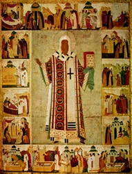 1480年の彼の人生の場面に囲まれた首都アレクシウス、ロシア語