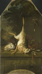 死んだウサギとインコの静物画