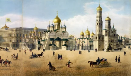 受胎告知大聖堂と大天使、フィリップベノア1813-c.1905とパブオーブルンによって彫刻されたモスクワのパノラマから。 Lemercier lithoによる105099の詳細