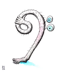 毛のある低音部記号 - 低音部記号を足のように描き、それを持つ手