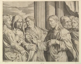 Triubute Money：中央のキリストは、左の人にコインで身振りで示しています...、ca。 1564-89。