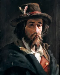 リソルジメント。「イタリアの愛国者でジュゼッペ・ガリバルディ軍の中尉だったフランチェスコ・ヌッロ（1825-1863）の肖像」 ドメニコ・モレッリ（1826-1901）の絵画 個人蔵