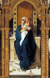 ドメニコ・モレッリ（1823-1901）作「バラの聖母のトリプティク」 イタリア、カラブリア州コリリャーノ・カラブロ城、聖アウグスティヌス礼拝堂、細部。