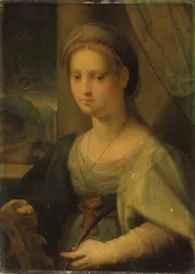アレクサンドリアの聖カタリナとしての女性の肖像（パネルに油彩）