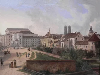 ドイツ語：Die Königliche Residenz von Nordosten im Jahr 1827 1827年北東から見たミュンヘンの王宮レジデンス