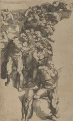 最後の審判、聖バーソロミュー、聖ペテロ、その他の使徒のグループ、16 世紀。