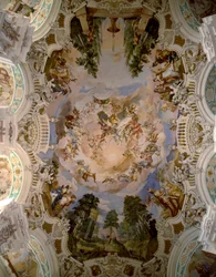 建築家ドメニクス・ツィンマーマン（1685-1766）によるシューセンリート修道院のドームを飾るフレスコ画 1730-1731年 ドイツ・シューセンリート