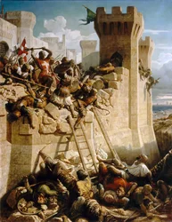アクレ包囲戦で壁を守るギヨーム・ド・クレルモン、1291年