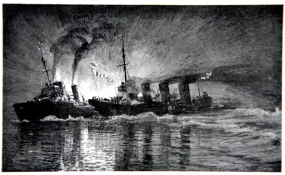 ドイツ駆逐艦を突進するHMSブローク、1920年にゴードンS.マクスウェルの「海軍戦線」からのイラスト