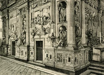 Donato Bramante（1444-1514）が設計した聖なる家の大理石のスクリーン、聖なる家の聖域、ロレート、マルケ、イタリア