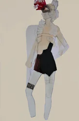 羽根をあしらった目隠しファッション