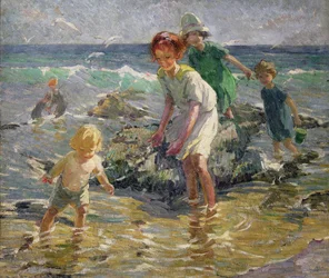 浜辺の子供たち（油彩・キャンバス）
