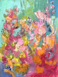 鮮やかな花をモチーフにした抽象画