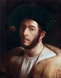 チェーザレ・ボルジア（1475-1507）と思われる男性の肖像、細部、16世紀初頭（油彩・キャンバス