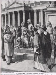 聖グレゴリーと英国の奴隷、「英国人の物語」のイラスト、1950年頃（リソ）