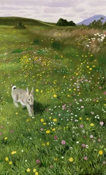 春の花の中のウサギ
