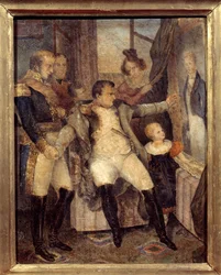 ナポレオン 1 世 (1769 年 - 1821 年) の肖像画の前に立つ彼の息子、ローマ王ナポレオン 2 世 (1811 年 - 1832 年) の肖像画は、サン ヘレン ペインチュール ド ドゥブレイユ (1799 年 - 1850 年) の島で亡命中の仲間から提供されました。