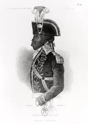 ジョセフジュリアンギロームデュロンプレ（b.1789）によって彫刻された「19世紀の普遍的な歴史」からのトゥーサンルーヴルチャー（1743-1803）の肖像