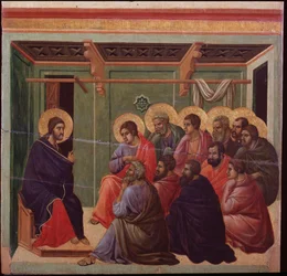 La Maesta The Passion：イエスは使徒たちを去ります-Duccio diBuoninsegnaによる絵画