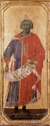 預言者サロモン」木版デトレンプレ Duccio di Buoninsegna (1255-1318/9) 1308-1311 サイズ 42.5x16 cm Siena, Museum of Metropolitan Opera