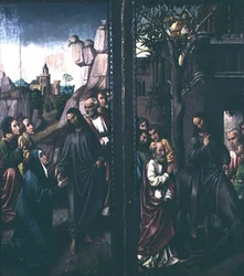 母と別れるキリスト、エルサレムに入るキリスト（1500年頃