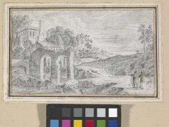 Paisagem italiana com ruínas (giz preto sobre papel off-white)