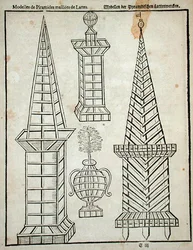 格子状のピラミッド（Johann van der Groen著「The Dutch Gardener」1699年刊より）（彫刻