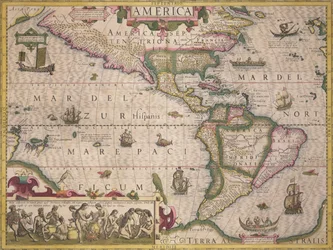 アメリカの地図、メルカトルアトラス、パブから。 Jodocus Hondius（1563-1612）、アムステルダム、1606