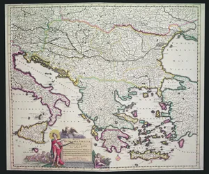 ギリシャ、ハンガリー、およびその周辺諸国の地図（手描きの彫刻）