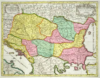 ハンガリー王国とその王冠に結ばれている州の地図、パブ。 Jan Barend Elwe、アムステルダム、1742