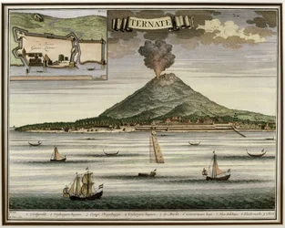 テルナテ島、モルッカ、インドネシア、Oud Nieuw Oost-Indien、1724-26のイラスト