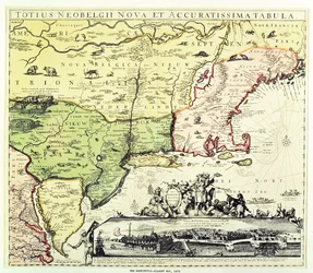 刻まれたパブであるニューアムステルダムのRestitutio-Allardtマップ。 Carolus Allardt、1673年（銅版画）