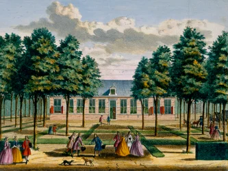 Hendrick de LethとMatthias Brouerius Van NidekによるHet Zeganpralent KennemerlantからのJagerlust Houseの眺め、1700〜1730年頃