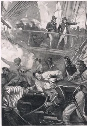 昔の時代の彼らの闘い、「陸と海でのイギリスの戦い」のイラスト、ロンドン、カッセル発行、1910年