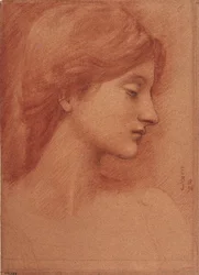 女性の頭 - サー・エドワード・コーリー・バーン・ジョーンズ (バーン・ジョーンズ) (1833-1898) - 1894 - 紙にサングインとチョーク - 38.4x27.7 - Museu Nacional d