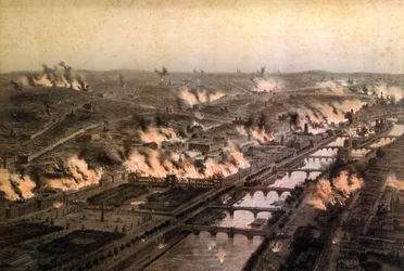 1871年5月のコミューン期間中のパリの火災のパノラマ
