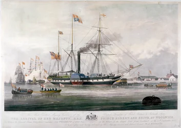 1843年、ケント州ウーリッジの王立造船所に到着したヴィクトリア女王とアルバート王子