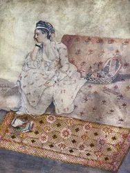 1755年にジャン＝エティエン・リオタードが描いた後のコベントリー伯爵夫人メアリー・ガニングの肖像（紙にトイレ）