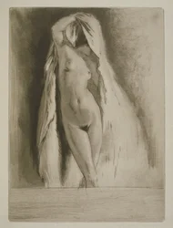 シーツをまとった女性、1930年に出版されたSidonie-Gabrielle Colette（1873-1954）による「ミツウ」のイラスト（エッチングとドライポイント）